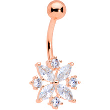 将图片加载到图库查看器，Clear CZ Gem Rose Gold Tone Star Burst Belly Ring
