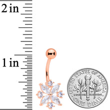 将图片加载到图库查看器，Clear CZ Gem Rose Gold Tone Star Burst Belly Ring
