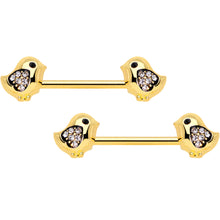 Load image into Gallery viewer, 14G 9/16 Clear Gem Gold Tone Easter Chick Nipple Ring Set
