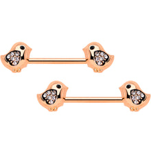 将图片加载到图库查看器，14G 9/16 Clear Gem Rose Gold Tone Easter Chick Nipple Ring Set
