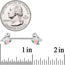 Load image into Gallery viewer, 14G 9/16 Bird Pink Flower Barbell Nipple Ring Set
