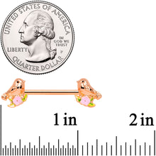 Load image into Gallery viewer, 14G 9/16 Rose Gold Tone Bird Pink Flower Barbell Nipple Ring Set
