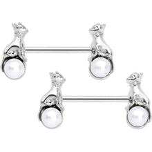 Load image into Gallery viewer, 14G 9/16 White Orb Baby Bear Barbell Nipple Ring Set
