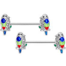 Load image into Gallery viewer, 14G 9/16 Clear Gem Tropical Parrot Bird Barbell Nipple Ring Set
