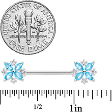 Load image into Gallery viewer, 14G 5/8 Aqua CZ Gem Star Burst Barbell Nipple Ring Set
