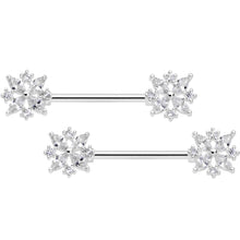 Load image into Gallery viewer, 14G 5/8 Clear CZ Gem Star Burst Barbell Nipple Ring Set
