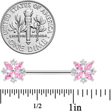Load image into Gallery viewer, 14G 5/8 Pink CZ Gem Star Burst Barbell Nipple Ring Set
