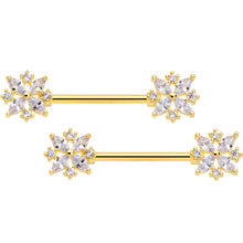 Load image into Gallery viewer, 14G 5/8 Clear CZ Gem Gold Tone Star Burst Nipple Ring Set

