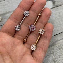 Load image into Gallery viewer, 14G Clear CZ Gem Rose Gold Tone Star Burst Industrial Barbell 38mm
