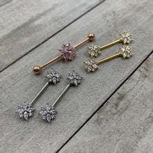Load image into Gallery viewer, 14G Clear CZ Gem Rose Gold Tone Star Burst Industrial Barbell 38mm
