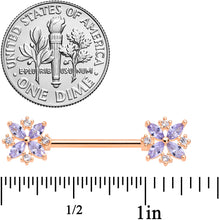 将图片加载到图库查看器，14G 5/8 Purple CZ Gem Rose Gold Tone Star Burst Nipple Ring Set
