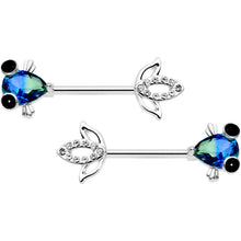Load image into Gallery viewer, 14G 9/16 Clear Aqua Gem Fish Barbell Nipple Ring Set
