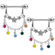 将图片加载到图库查看器，14G 9/16 Multicolor Gem Star Dangle Nipple Ring Set
