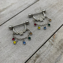 将图片加载到图库查看器，14G 9/16 Multicolor Gem Star Dangle Nipple Ring Set
