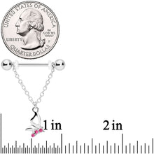 将图片加载到图库查看器，14G 5/8 Pink Gem Butterfly Dangle Nipple Ring Set
