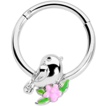Load image into Gallery viewer, 16G 3/8 Bird Pink Flower Hinged Segment Ring
