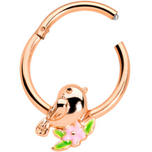 将图片加载到图库查看器，16G 3/8 Rose Gold Tone Bird Pink Flower Hinged Segment Ring
