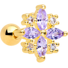 Load image into Gallery viewer, 16G 1/4 Clear Purple CZ Gem Gold Tone Star Burst Cartilage Tragus
