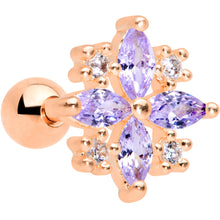Load image into Gallery viewer, 16G 1/4 Purple CZ Gem Rose Gold Tone Star Burst Cartilage Tragus
