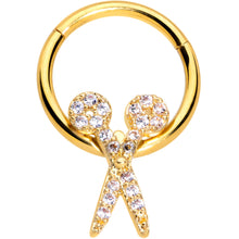 Load image into Gallery viewer, 16G 3/8 Clear CZ Gem Gold Tone Scissors Hinged Segment Ring
