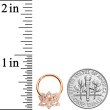 Load image into Gallery viewer, 16G 3/8 Clear CZ Rose Gold Tone Lotus Flower Hinged Segment Ring
