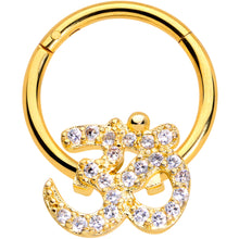 Load image into Gallery viewer, 16G 3/8 Clear CZ Gem Gold Tone Amazing Om Hinged Segment Ring
