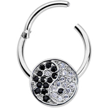 Load image into Gallery viewer, 16G 3/8 Clear Black CZ Gem Yin Yang Hinged Segment Ring
