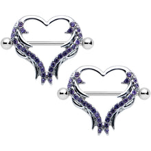 Load image into Gallery viewer, 14G 3/4 Dark Purple Gem Rock and Roll Heart Nipple Shield Set
