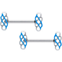 将图片加载到图库查看器，14G 9/16 Clear Gem Blue Celtic Knot Barbell Nipple Ring Set
