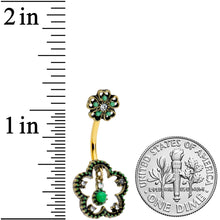 Load image into Gallery viewer, Clear Gem Gold Tone Open Green Flower St Patricks Day Belly Ring
