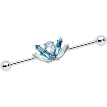 Load image into Gallery viewer, 14G Blue White Faux Opal Baroque Beauty Industrial Barbell 38mm
