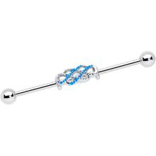 Load image into Gallery viewer, 14G Clear Gem Blue Celtic Knot Industrial Barbell 38mm
