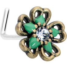 Load image into Gallery viewer, 20G 7.5mm Gold Tone Green Flower St Patrick Day L Shape Nose Ring
