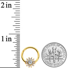 Load image into Gallery viewer, 16G 3/8 Clear Gem Gold Tone Baroque Sun Hinged Segment Ring
