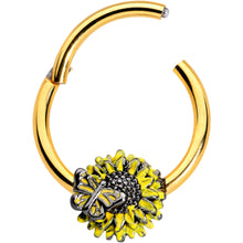 Load image into Gallery viewer, 16G 3/8 Gold Tone Sunflower Butterfly Hinged Segment Ring
