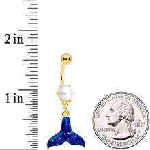 Load image into Gallery viewer, Gold Tone Iridescent Mermaid Tail Dangle Belly Ring
