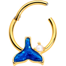 Load image into Gallery viewer, 16G 3/8 Gold Tone Iridescent Mermaid Tail Hinged Segment Ring
