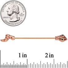 Load image into Gallery viewer, 14G Green Gem Rose Gold Tone Tribal Serpent Industrial Barbell 38mm
