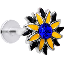 Load image into Gallery viewer, 16G 5/16 Blue Faux Druzy Yellow Sunflower Labret Monroe Tragus
