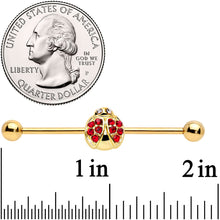 Load image into Gallery viewer, 14G Red Gem Gold Tone Ladybug Industrial Barbell 38mm
