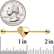 Load image into Gallery viewer, 14G Clear Gem Gold Tone Angel Wing Heart Industrial Barbell 38mm
