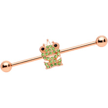 Load image into Gallery viewer, 14G Green Gem Rose Gold Tone Royal Frog Industrial Barbell 38mm
