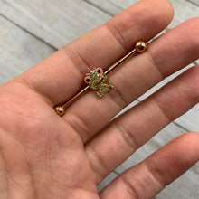 Load image into Gallery viewer, 14G Green Gem Rose Gold Tone Royal Frog Industrial Barbell 38mm
