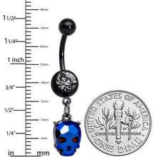 Load image into Gallery viewer, Clear Blue Gem Black Sugar Skull Dangle Belly Ring
