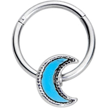 Load image into Gallery viewer, 16G 3/8 Faux Turquoise Crescent Moon Hinged Segment Ring
