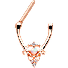 Load image into Gallery viewer, 16G 5/16 White Synth Opal Rose Gold Tone Scroll Cartilage Clicker
