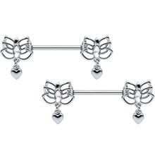 将图片加载到图库查看器，14G 5/8 Clear Gem Lotus Heart Dangle Barbell Nipple Ring Set
