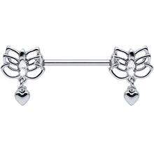 将图片加载到图库查看器，14G 5/8 Clear Gem Lotus Heart Dangle Barbell Nipple Ring Set

