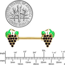 Load image into Gallery viewer, 14G 9/16 Gold Tone Delicious Grapes Fruit Barbell Nipple Ring Set
