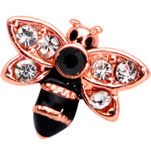 将图片加载到图库查看器，16G 1/4 Clear Black Gem Rose Gold Tone Bee Cartilage Tragus
